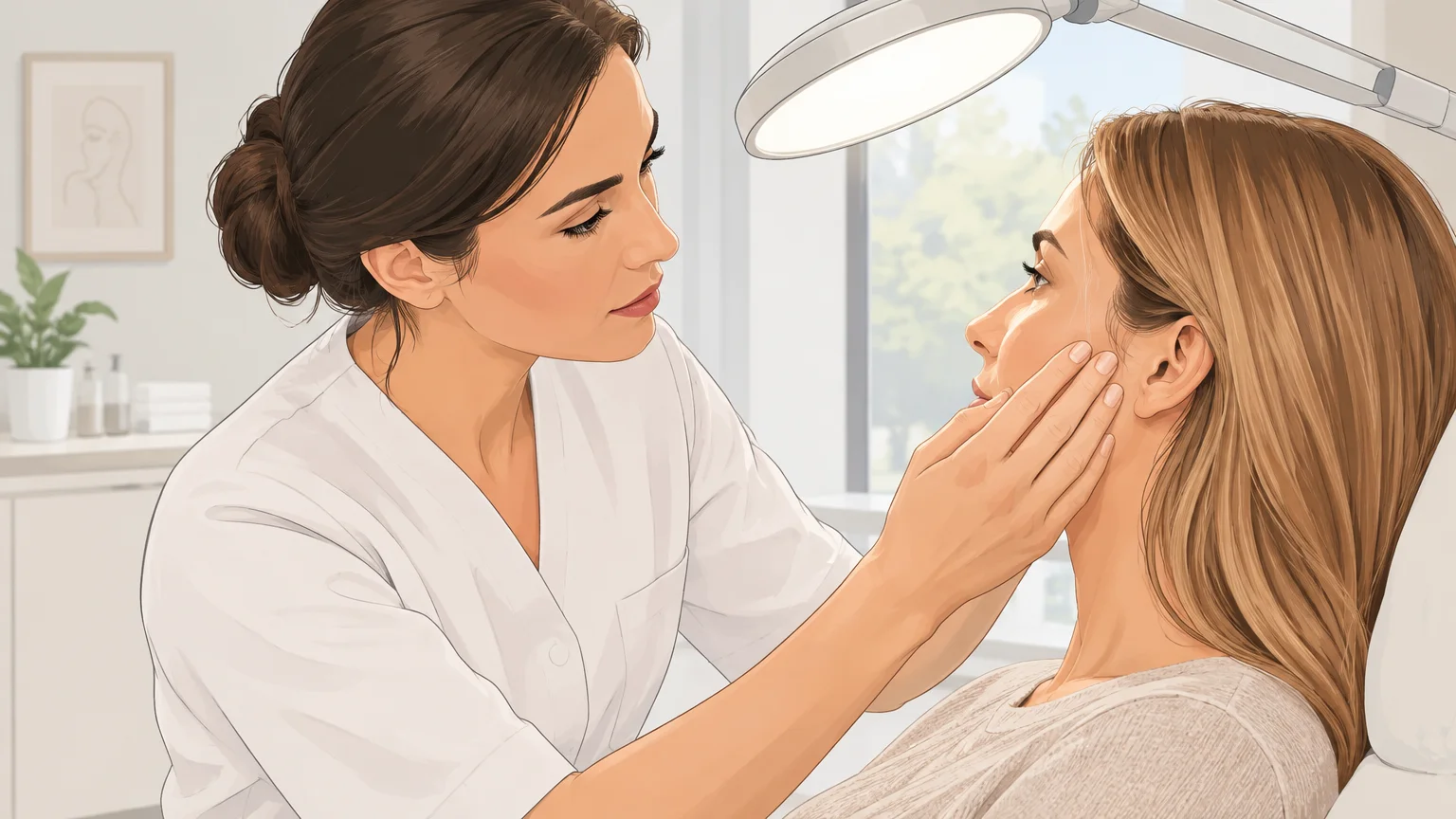 Consultation médicale pour évaluer la pilosité et la peau du visage