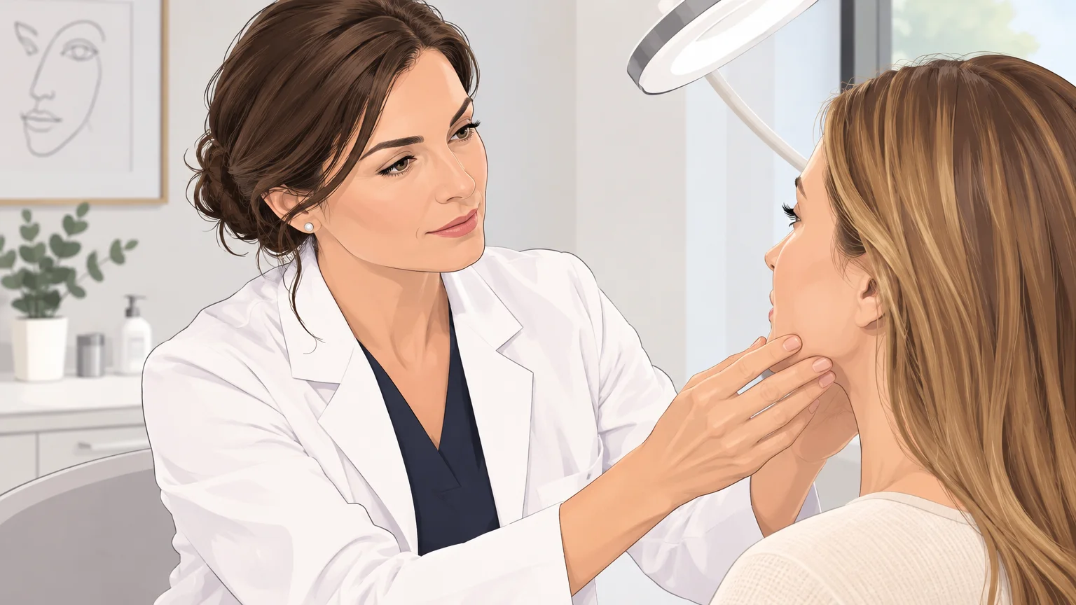 Consultation médicale pour évaluer la peau avant un peeling