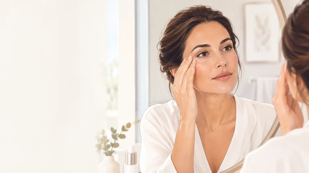 Réflexion devant un miroir sur le soin du regard par laser CO2
