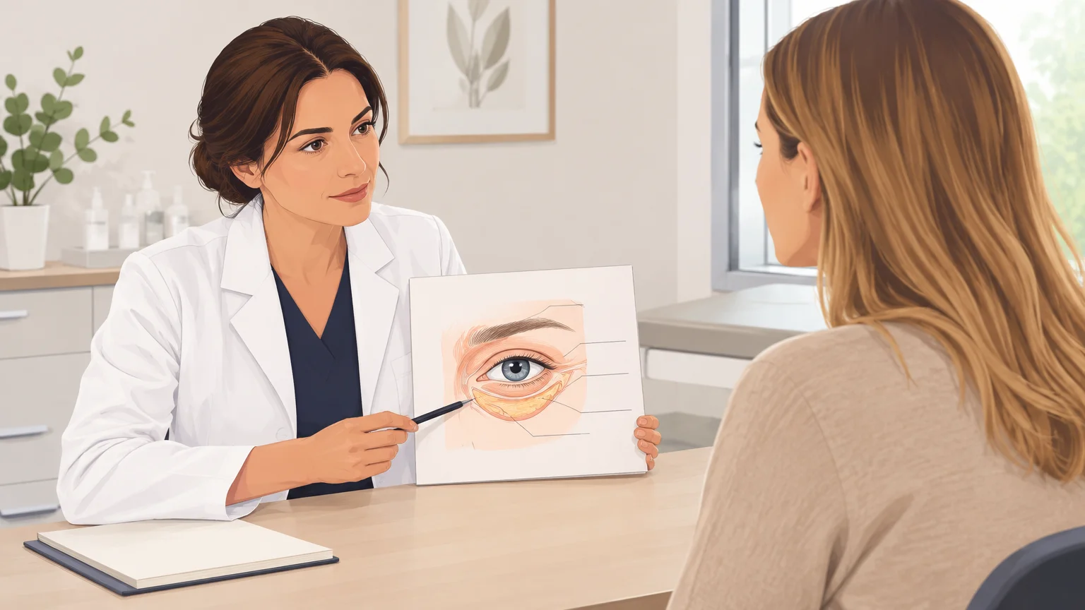 Échange médical sur la sécurité d’un traitement laser autour des yeux