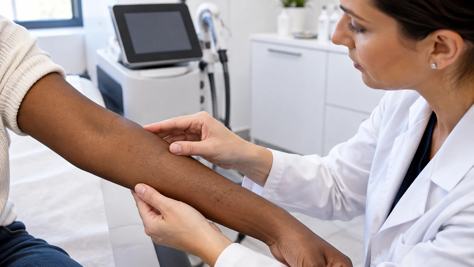 Examen médical de la peau avant le choix d’un protocole laser