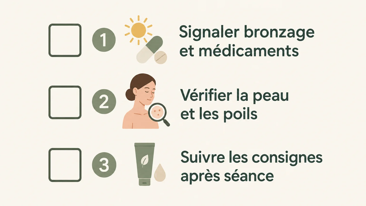 Checklist des précautions avant et après une séance d’épilation laser